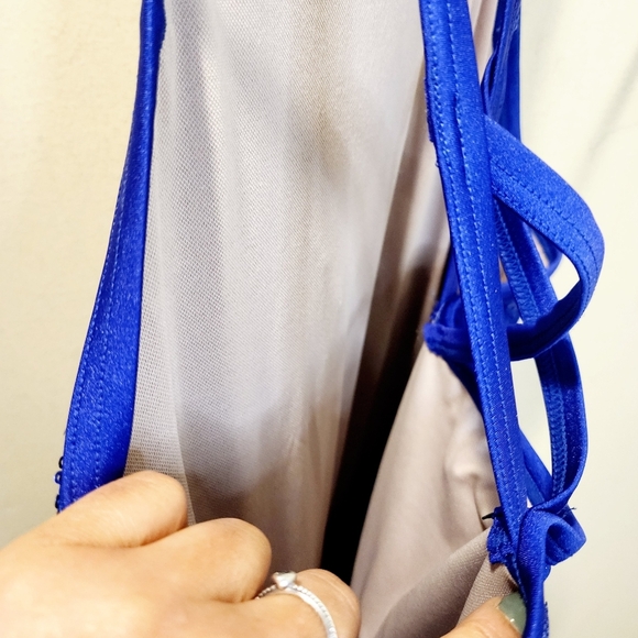 WEISSMAN Vibrant Blue Sequin Halter Romper Dance Wear with Fringe Size LA - Picture 8 of 12